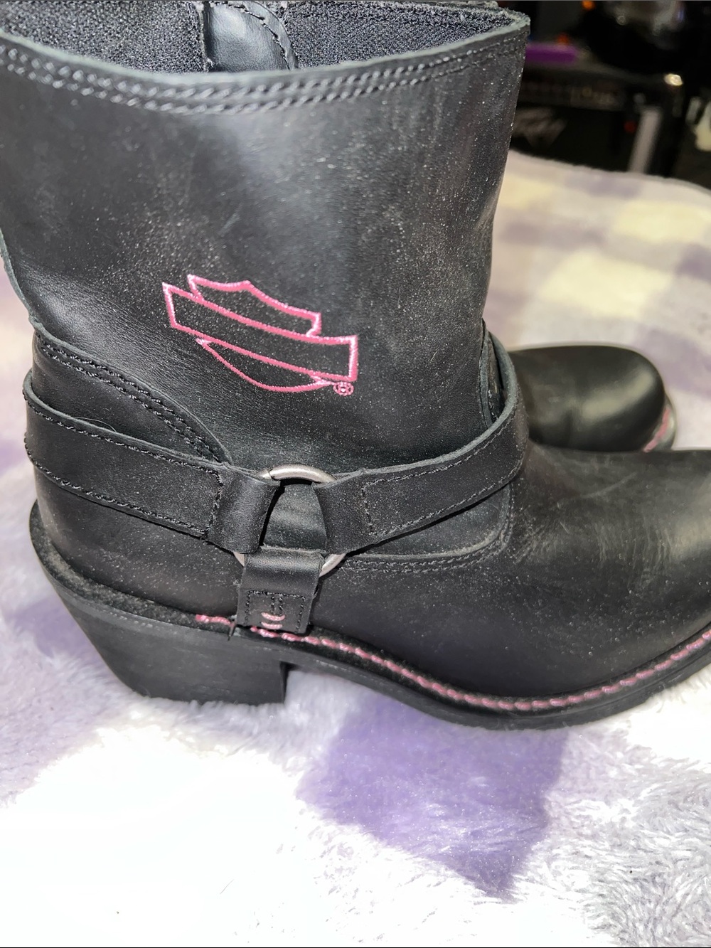 Harley Davidson Wolverine Morgan Black Leather Pink Label Motorcycle Boots 9.5